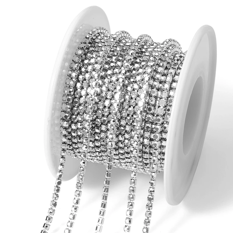QIAO 10 Yards Silber/Gold Strass Kette Glitzer Kristall Strass Trim Glue-On DIY Strass Kette für Bekleidungszubehör – Detail 4
