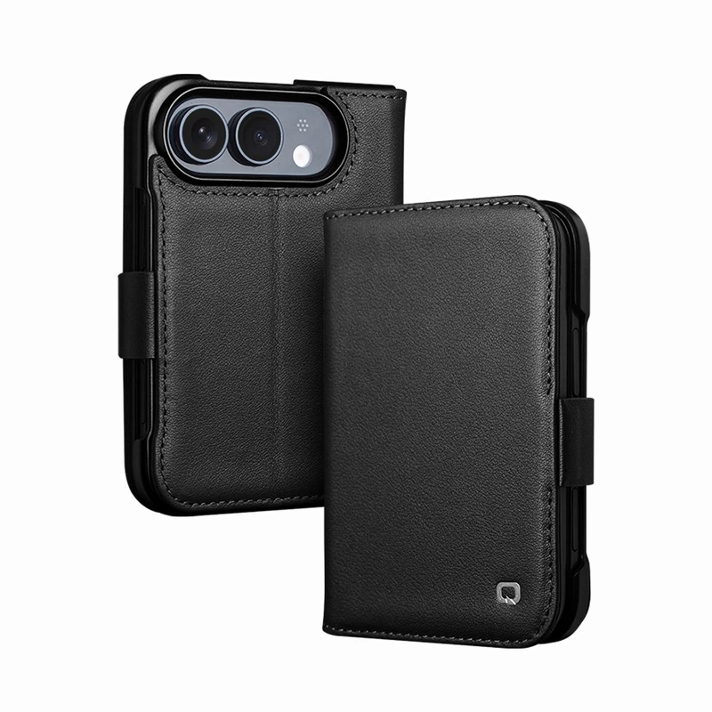 QIALINO Luxury Slim Handmade Phone Cases for iPhone iPhone Duo Genuine Leather Wallet Card Slot Flip Cover Case