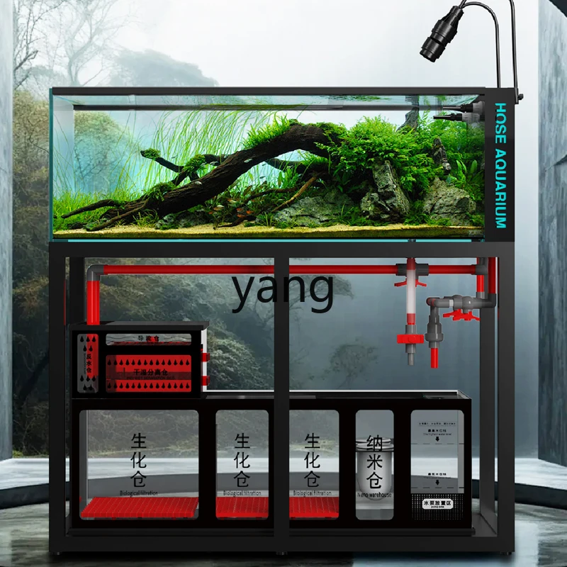 Yjq Fish Tank Aquarium Large Bottom Filter Living Room Super White Glass Side Overflow Ecological Aquarium