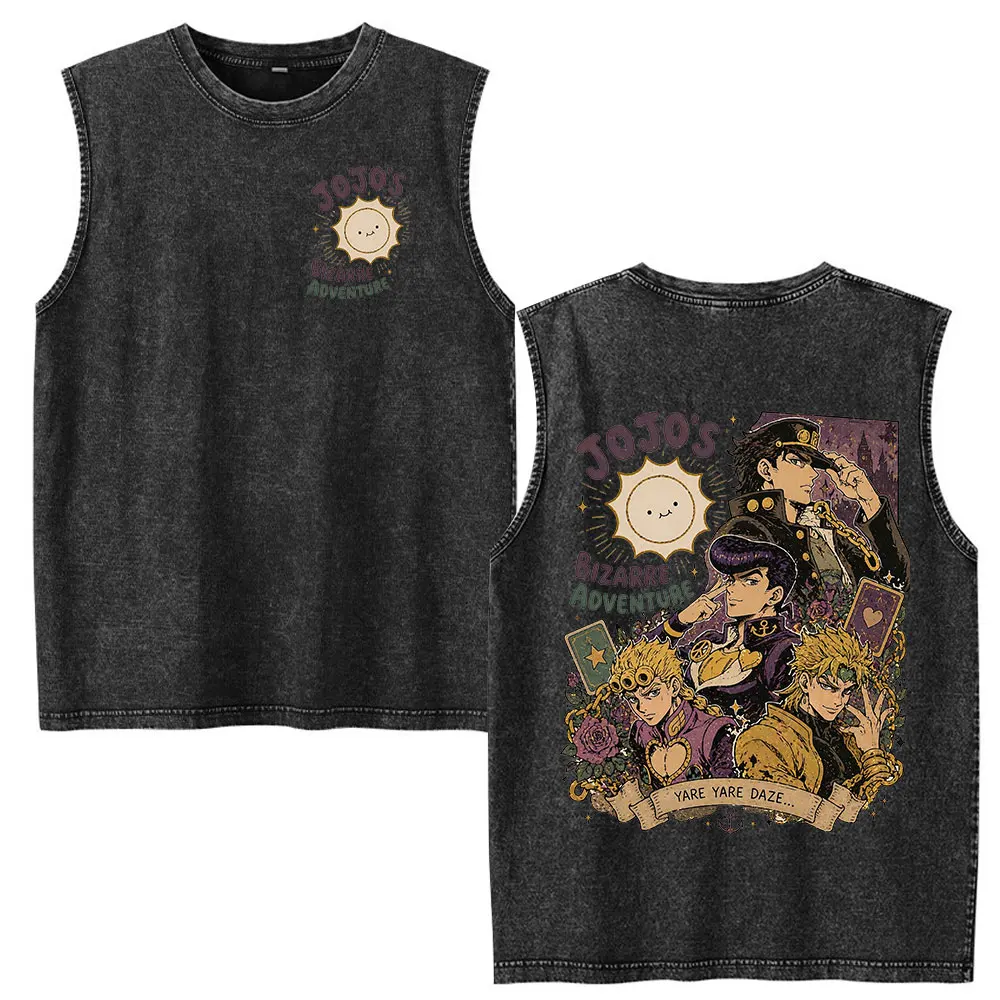 Anime Jojo Bizarre Adventure Kira Yoshikage Killer Queen Vintage Washed Tank Tops Men's Women Clothing Sleeveless Vest T-shirts view 5
