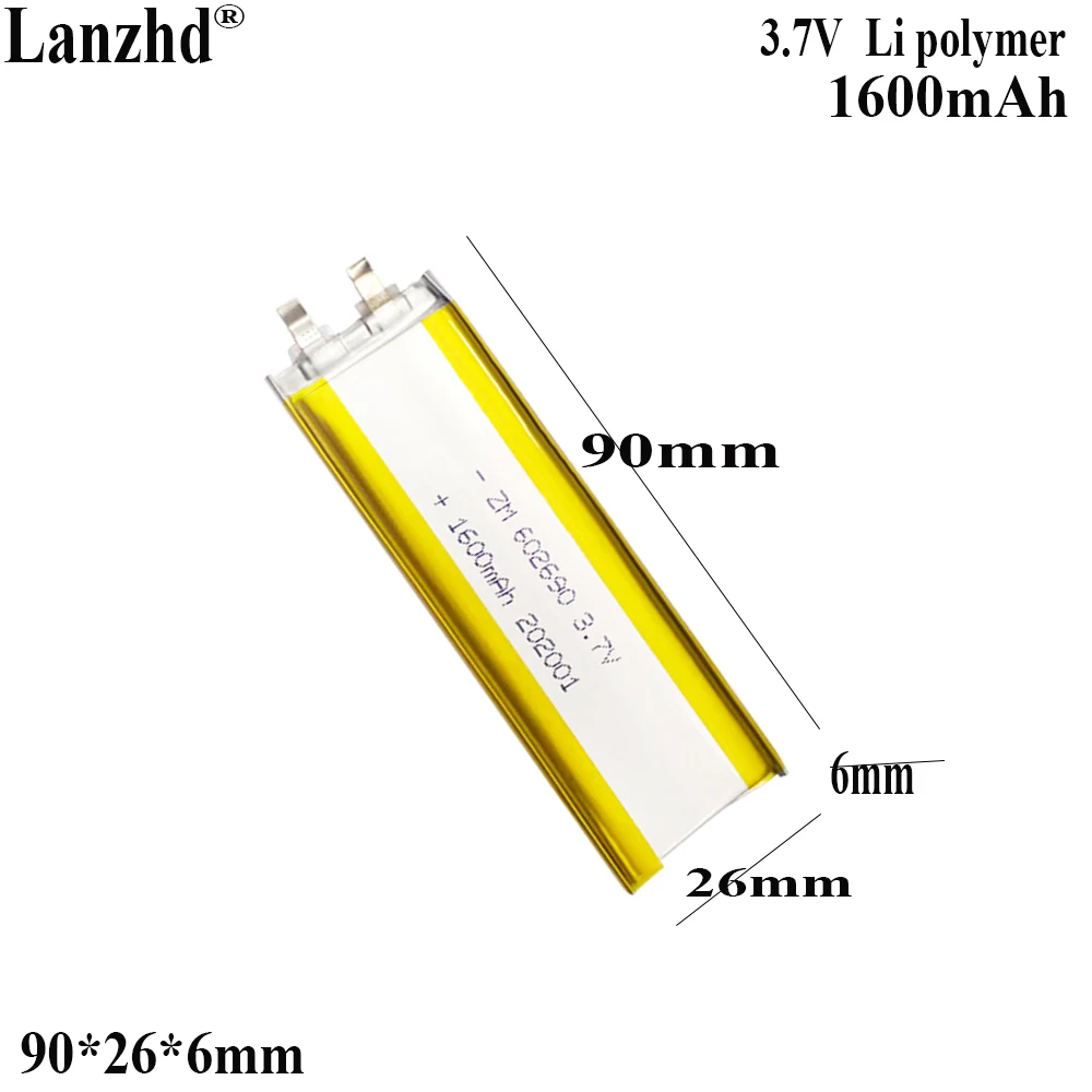 3.7V Li Polymer Battery 1600mah For MP3 Walkman translator locator calculator electric toy 602690