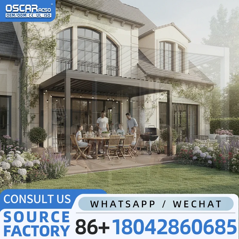 Easily Assembled Louvre Degree Awning Bioclimatic Roof with Lighting for Patio Garden Balcony pergola