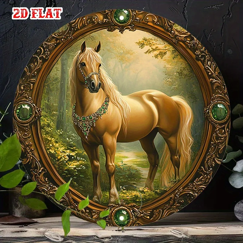 Classic Tin Wall Art Palomino Horse Emerald Necklace Elegant Home Decor Indoor Outdoor Living Room Serene Beachside Retreat