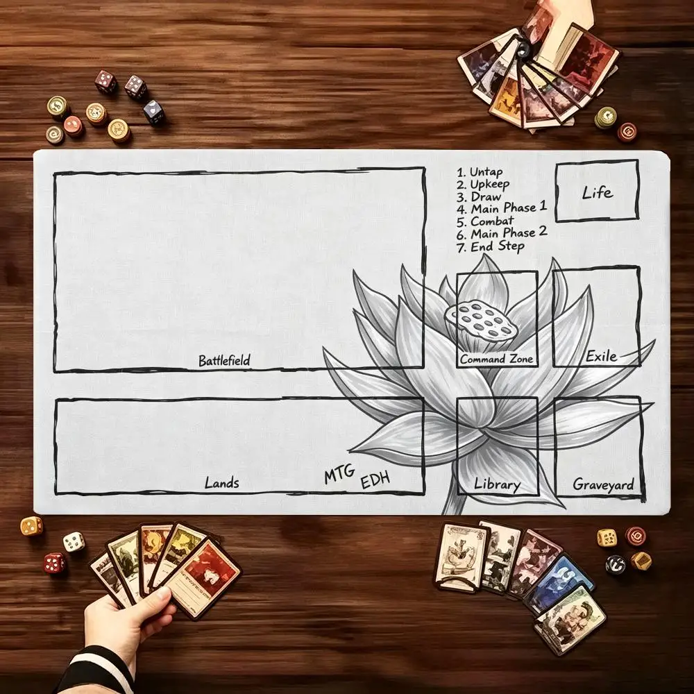 Blue Lotus Playmat With Zones Layout Card Game Play Mat Stitched Edge Non Slip Table Mat TCG CCG Trading Card Game Desk Pad60x35