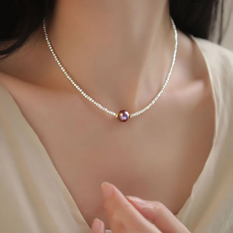 

Minar Classic Natural Freshwater Pearl Irregular Purple Pearls Beads Beaded Necklaces for Women Real Gold Plated Chain Chokers