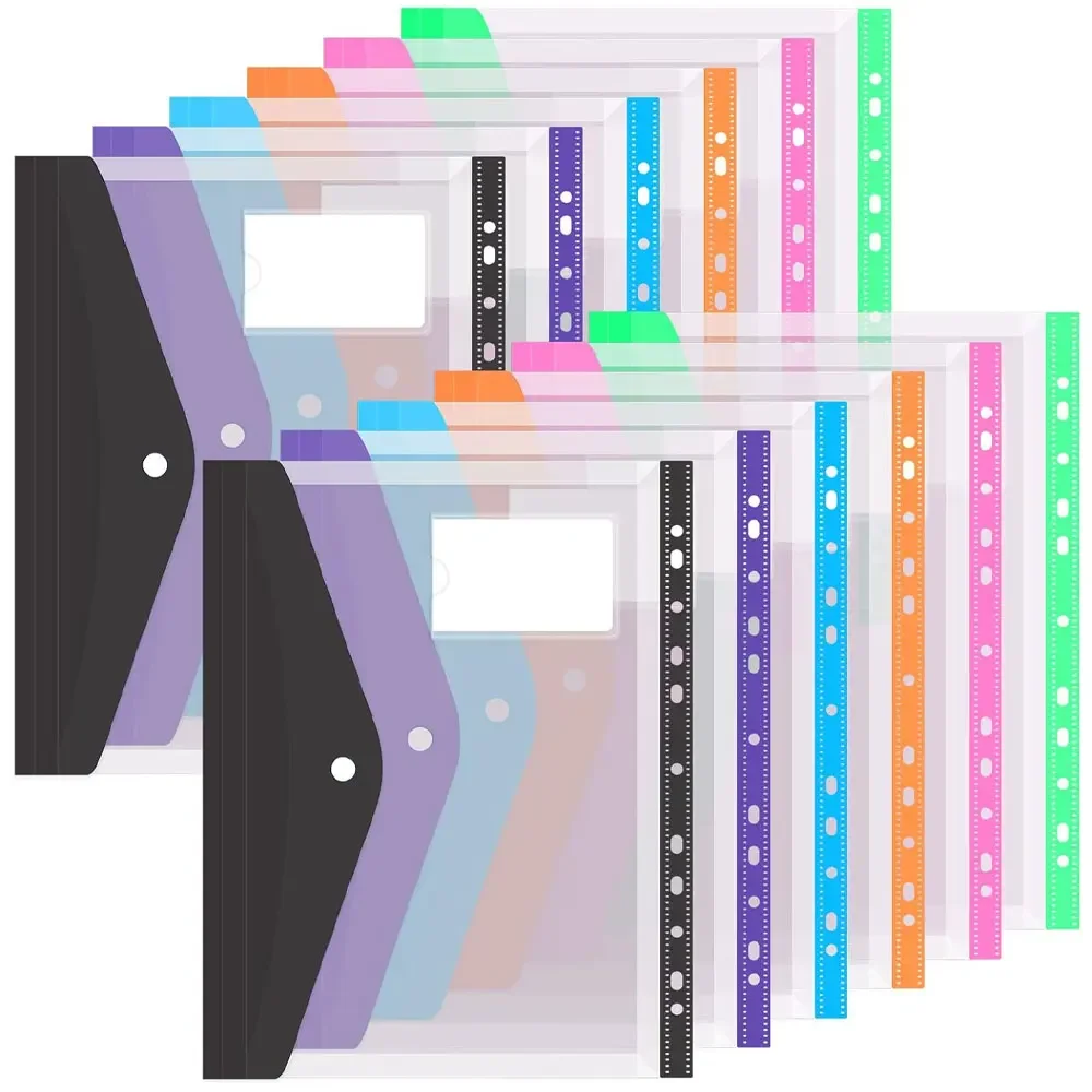 

12pcs Six color File Organizer 11-hole Plastic Expanding Folder for 2/3/4 Ring Binders with Snap Closures and Blank Labels 2025