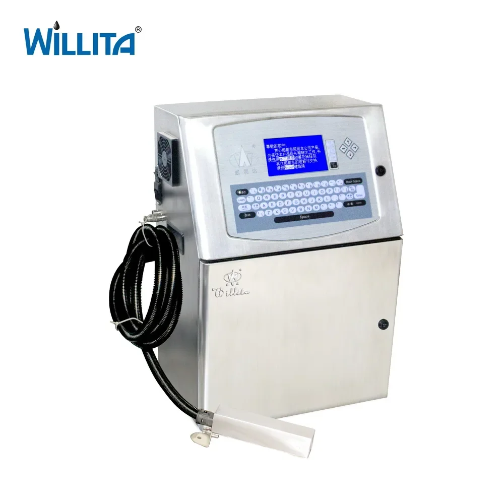 WILLITA Automatic Industrial CIJ Continue Inkjet Printer Online Printer for Code Number Date Plastic Pipe Bottle PVC ID Card