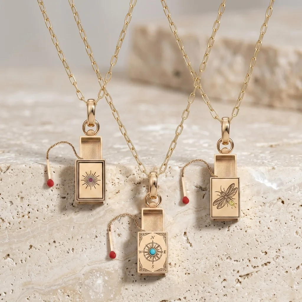 Luxury Vintage Engraved Openable Matchbox Pendant Necklace Gold Plated Brass Sunflower Compass Bee Clavicle Chain Gift For Women