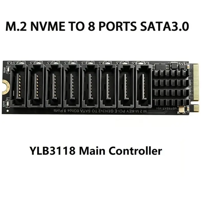 2026 New-YLB3118 Chip M. 2 KEY-M NVME To SATA3.0 8 Port Adapter Card 6Gbps M. 2 PCIE To SATA Expansion Card For PC For Server Co