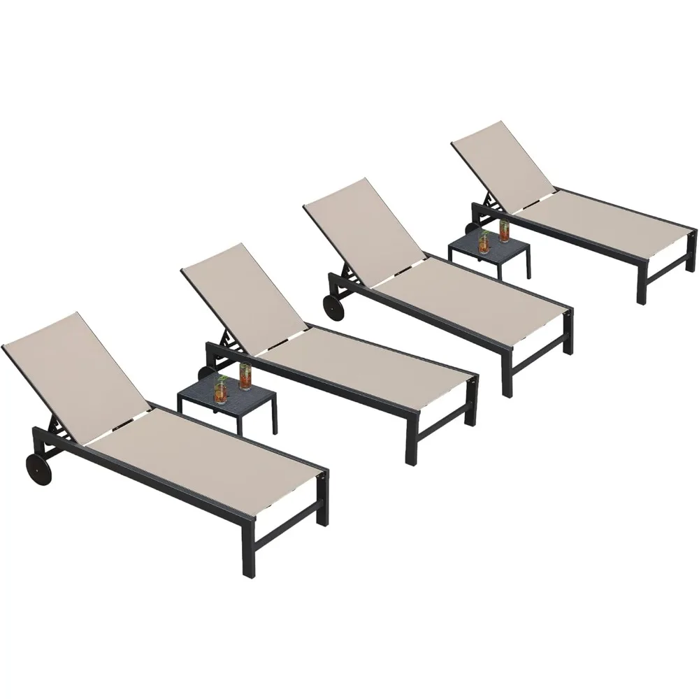 

Beach Chairs, Adjustable Position Recliner for Patio Beach Yard Pool Side Table Included, Outdoor Chaise Lounge, Beach Chair