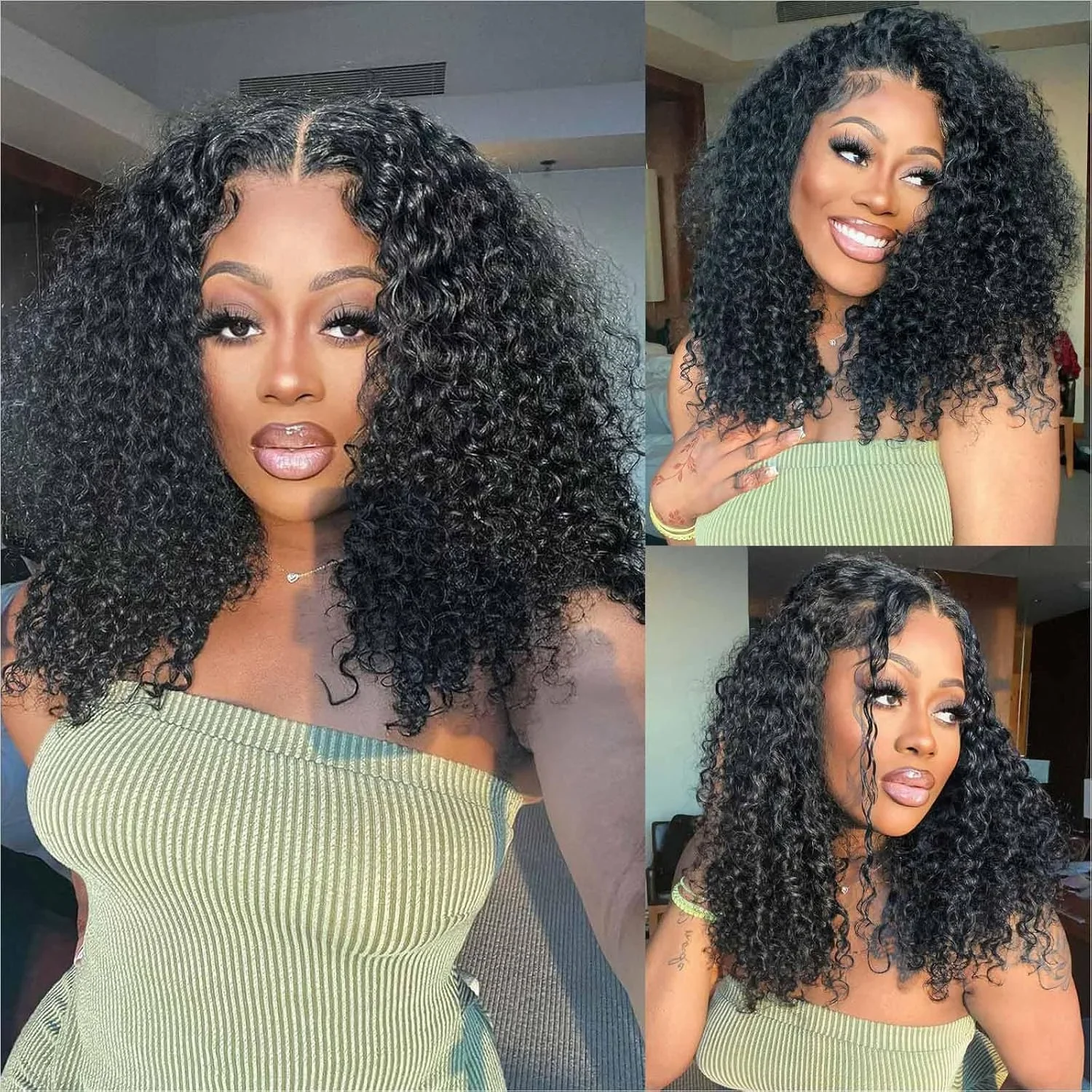 Natural Color 8-14 inch Deep Wave Bob Wig 13x4 Curly Lace Frontal Wig 220% Density Wig For Women With Baby Hair For Women