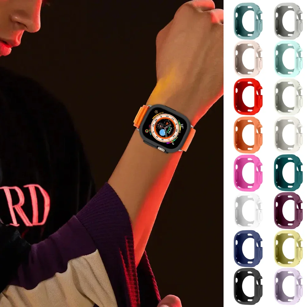 Nakładka na zegarek Apple Watch Ultra2 49mm miękki silikonowy pusta ramka zderzak dla iWatch serii 9/8/7 41mm 45mm etui ochronne