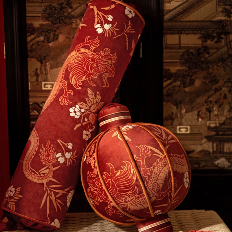 Joyful Holiday Pillows Retro Chinese New Year Lantern Cushion Long Velvet Decorative Pillow For Sofa Bedding Home Decorate