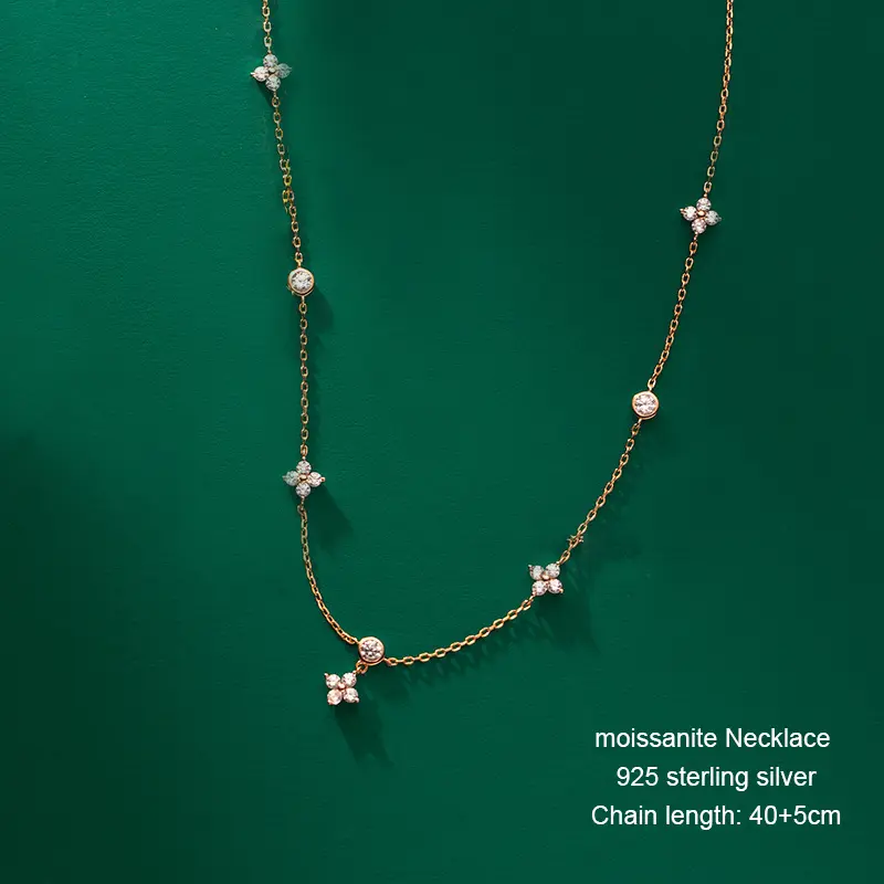 OXTAO Certified Moissanite Lucky Four-leaf Necklaces Earrings Bracelet for Women 100% S925 Silver Jewelry Accessory Sets - Image 25