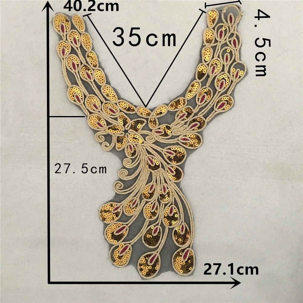 Wholesale sales 1-10 pieces golden embroidery dacron sequin Collar shape decoration sewing lace clothing accessory accessories