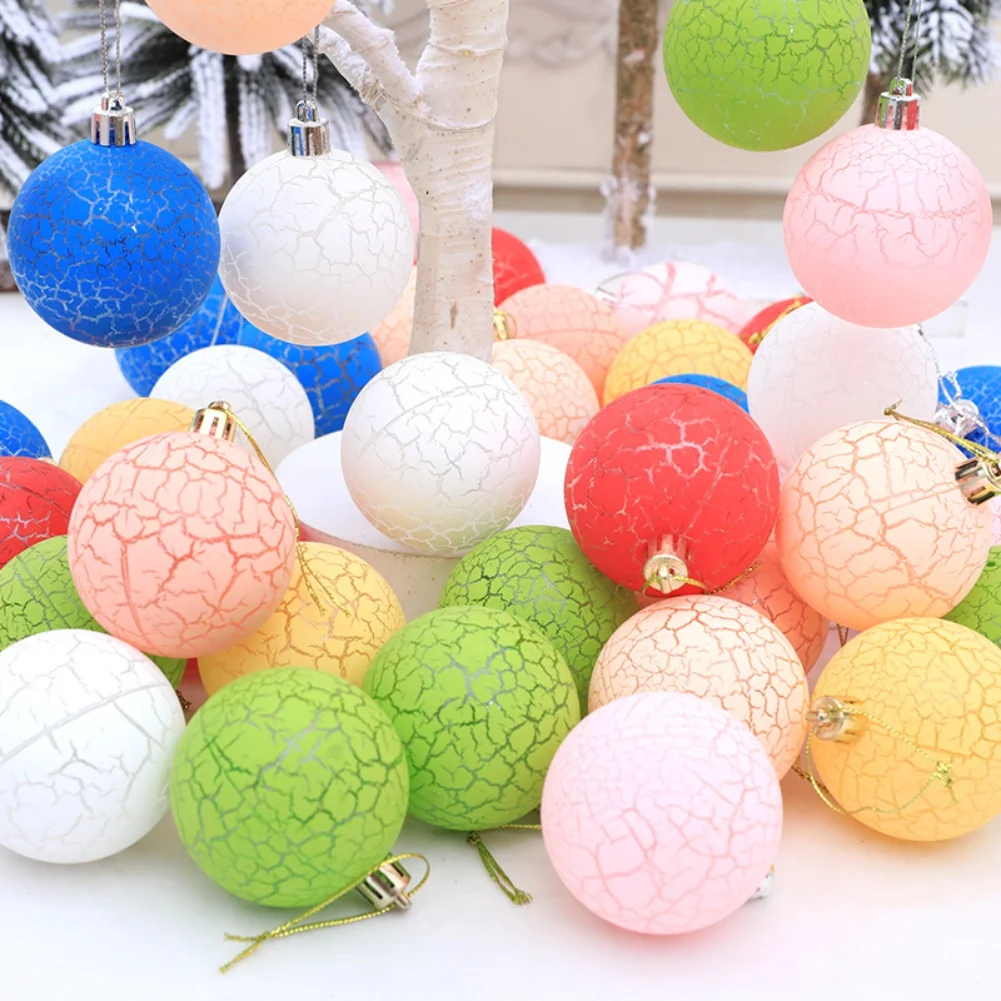 

Set of 6 For Macaron Color Christmas Crackle Ornaments 8cm Decorative Balls for Tree Decoration and Festive Display