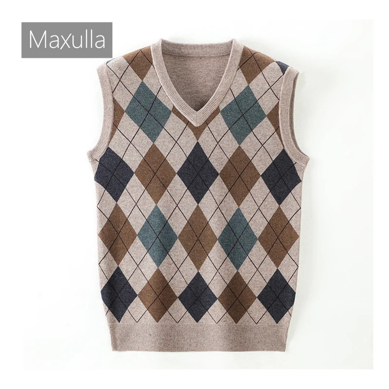 

Maxulla Autumn Winter Men's Knitted Vest Outdoor Casual Retro V-Neck Sleeveless Top Fashion Slim-Fit Vest Men's Clothing