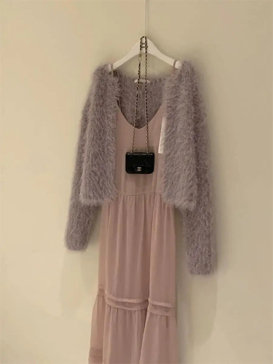 Gentle Lady Spring Dongdaemun See tough Overlap Strap Dr High Waist a Line Skirt Long Sve V Ne Single Button Closure