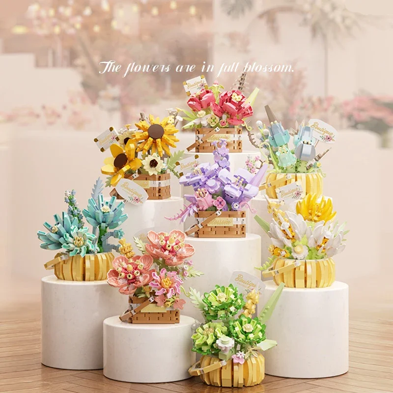 

Potted Flower Basket Building Blocks Creative Bonsai Plant Bouquet Model Assemble Bricks Desktop Decoration Kids DIY Toys Gifts