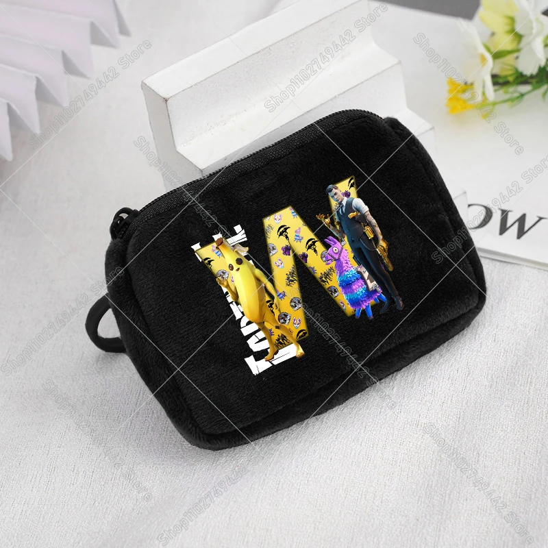 Monedero pequeño con letras A-Z Fortnites, bolsa para llaves de juego, Mini monedero de Anime para niño y niña, bolsa de almacenamiento para auriculares, monedero con cremallera de bolsillo