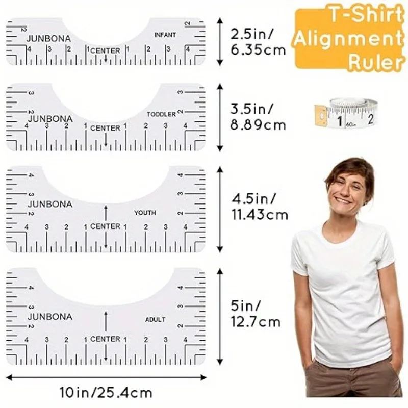 4Pcs T-Shirt Alignment Ruler Graphics Tshirt Alignment Tool Tshirt Craft Ruler with Guide Tool for Making Measuring Tape Tools