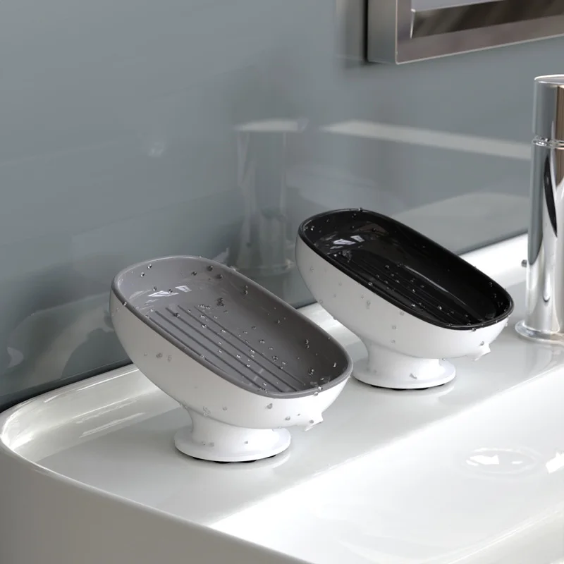 Tilted Soap Dish with Drainage Holes Non-Slip Base No-Drill Soap Holder for Bathroom Vanity RV & Travel - Detail 1