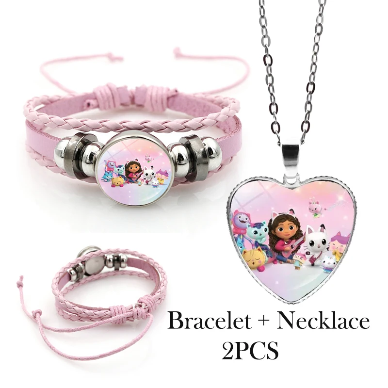 Gabby poppenhuis meisje armbanden + ketting sieraden set 2 stuks vrouwelijke kawaii ketting ketting accessoires meisje partij verjaardagscadeau speelgoed