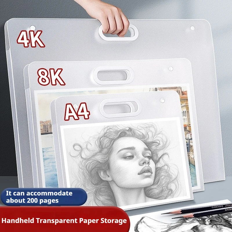 

A4 Large Capacity File Folder Paper Storage Press Button Waterproof Transparent Document Bag for Data Storage Office Supplies