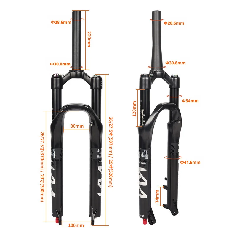 Bike Fork Rebound Adjustable MTB Air Front Suspension 26/27.5/29 Inch 9*100mm Travel Quick Release Fork Bicycle Accessories