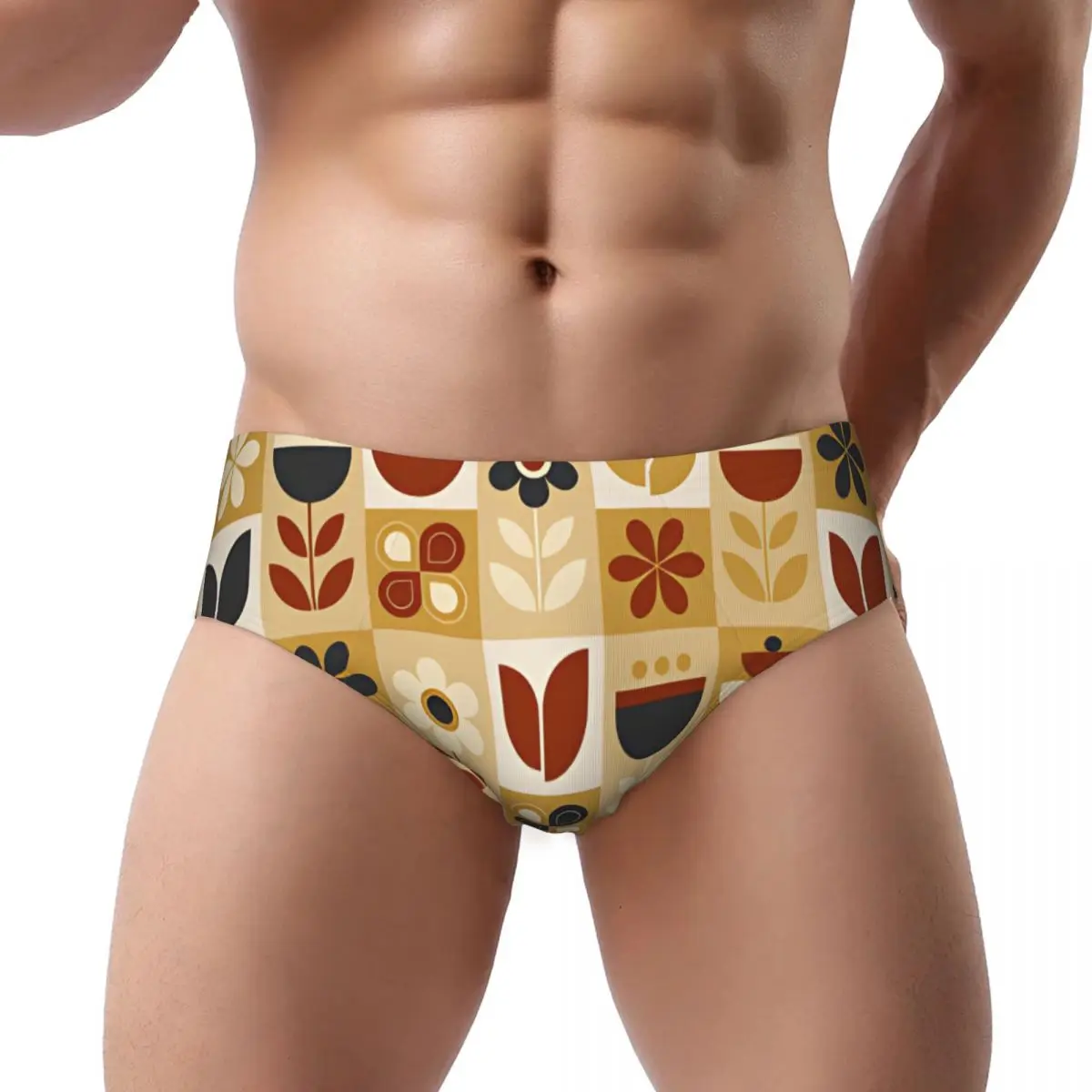 Custom Orla Kiely Flower Scandinavian Geometric Style Briefs Underwear Men's Comfortable Stretch Panties