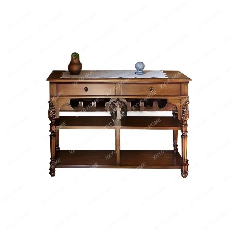 

Французский светлый роскошный высококачественный обеденный боковой шкаф из цельного дерева, винный шкаф, встроенный американский резной приставной столик для столовой