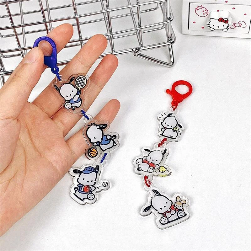 Cartoon Sanrio Anime Toys Doll Cute Pochacco Keychain Bag Acrylic Pendant Keyring Hanging Ornaments Girly Heart Accessories Gift