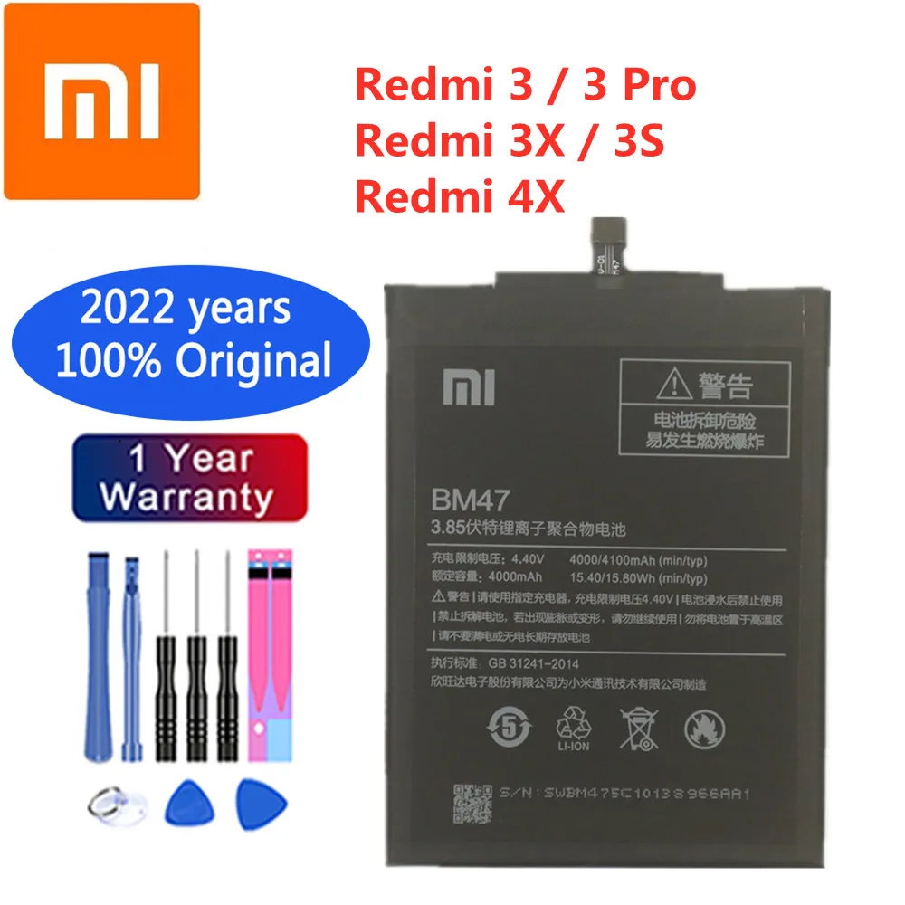 2022 Years Xiao Mi Original Battery BM47 4100mAh for Xiaomi Redmi 3S 3X Redmi 4X Redmi 3 / 3pro Phone Replacement Batteries