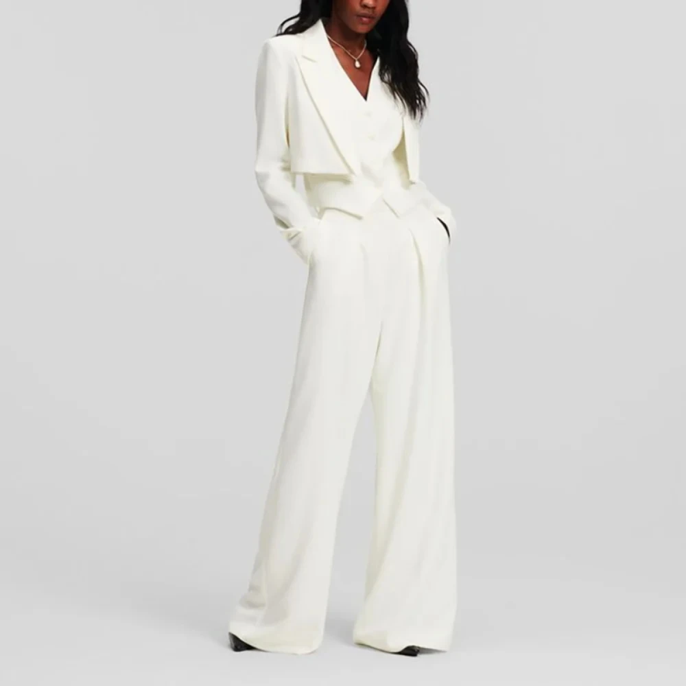 Elegant Ivory White Single Button Women Pants Set New Female Three Pieces (Blazer+Trousers+Vest) Office Evening Party Suits