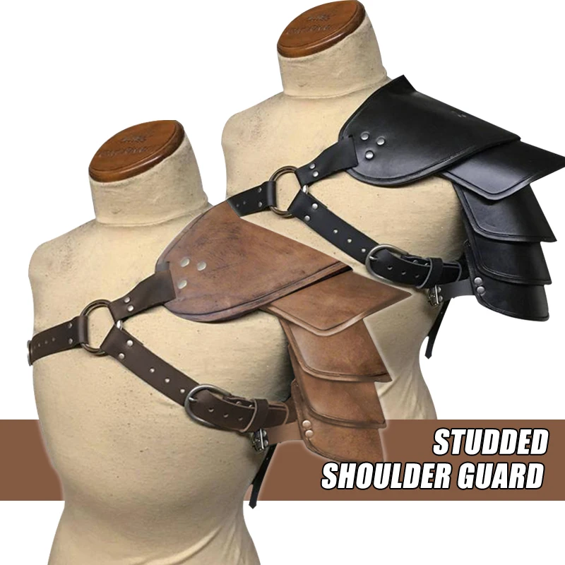 NEW Medieval Costume Pauldrons Single shoulder armor Steampunk PU Leather armour Pauldrons Gladiator Men Cosplay Halloween Props