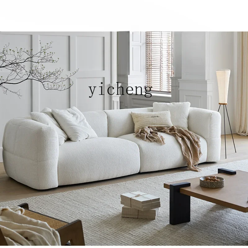 ZC White Sofa Small Apartment Retro Cream Style Villa Large Flat Layer Straight Row Fabric Sofa