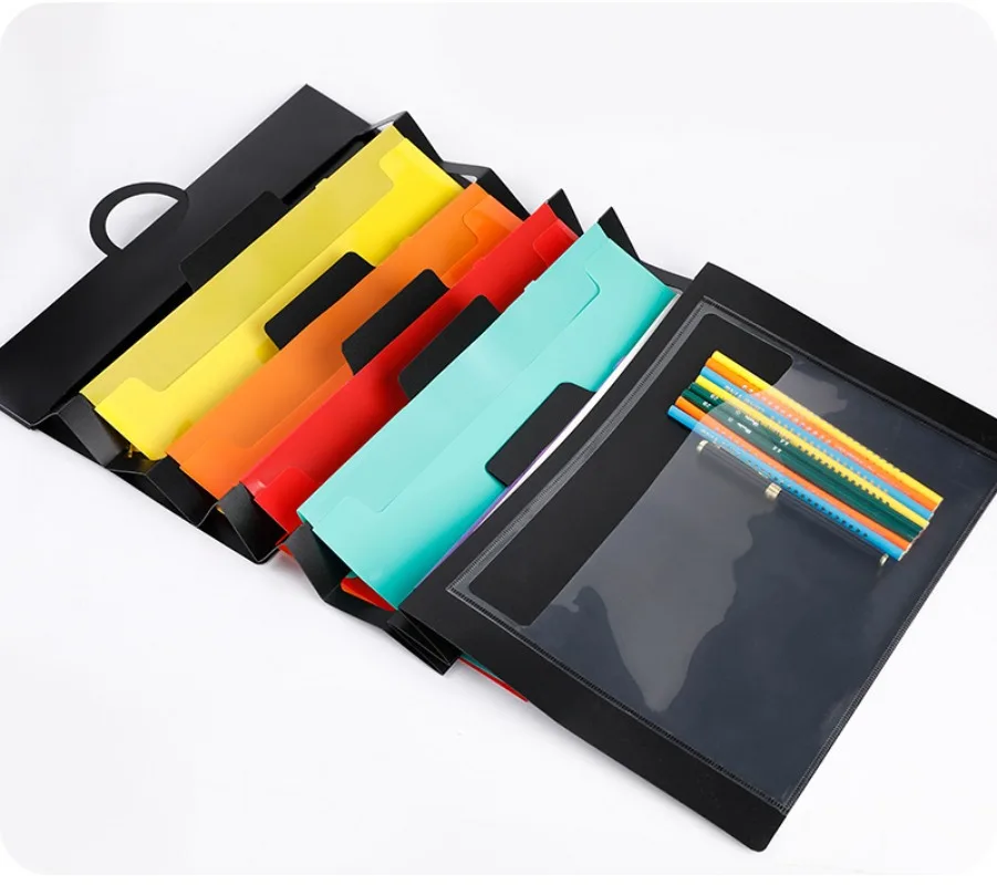 Folders A4 Office Portable Hanging Storage Bag 6 Pockets Expanding File Folder Wall-mounted Colorful Expanding  Container