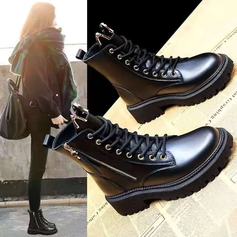 Autumn and Winter Women\'s New Thick Sole Versatile English Short Boots