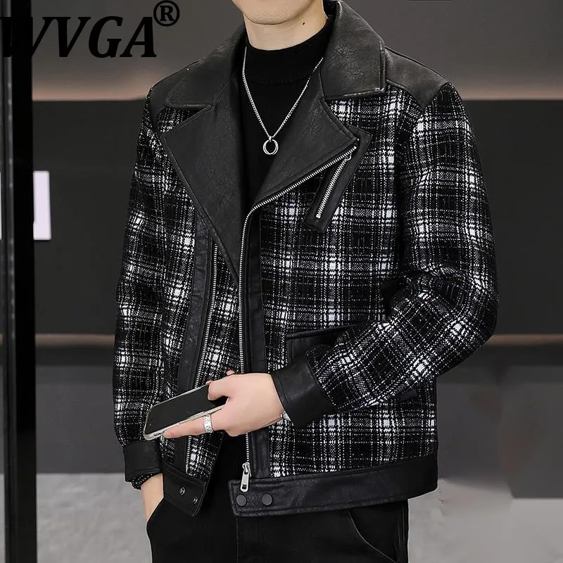 

WVGA Spring Autumn New Men Tide Thickened Turn-Down Collar Jacket Niche Chic Casual Patchwork Zipper Coats Streetwear Ins W17164