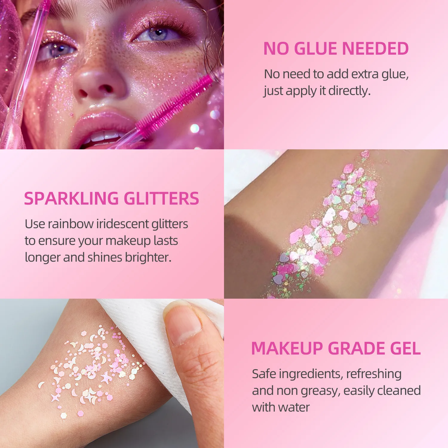 4 色フェイスグリッターメイクボディヘアグリッタージェルホログラフィックスパンコールメイクグリッタージェルバーフェスティバルパーティーアイシャドウ