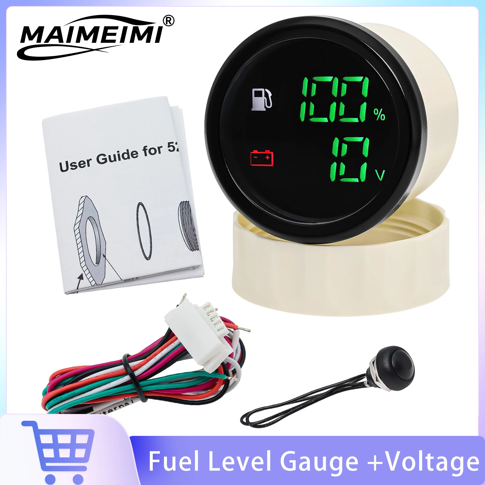 52mm 2 in 1 Fuel Level Water Level  Water Temperature Sewage Level Gauge Voltmeter Dual Display Indicator For Marine Boat Car