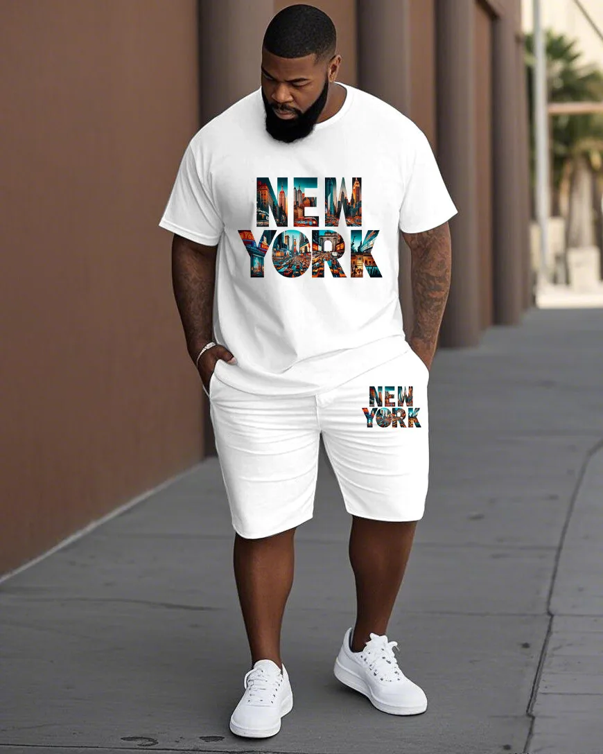 Men's Plus Size 2 Piece New York or Tokyo Graphic T-Shirt and Shorts Set, Short Sleeve, Casual Wear for Summer Travel, S-9XL