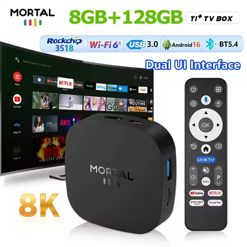 Latest Android16.0 Rockchip RK3518 8GB 128GB Smart TV BOX Google Assistant Dual UI Wifi6 BT5.4 8K Media Player Mortal T1+ TV box