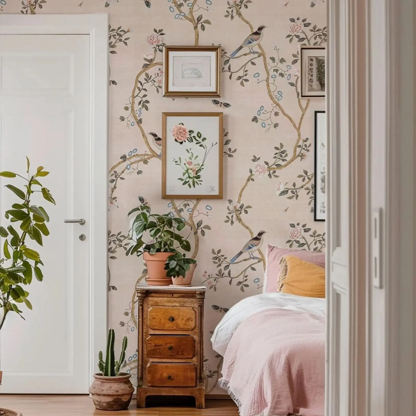 ورق حائط من Avignon Chinoiserie مزين بالزهور صديق للبيئة ورق جدران قابل للتقشير واللصق لغرفة النوم وغرفة المعيشة وديكور المنزل من مادة PVC مجانًا #4