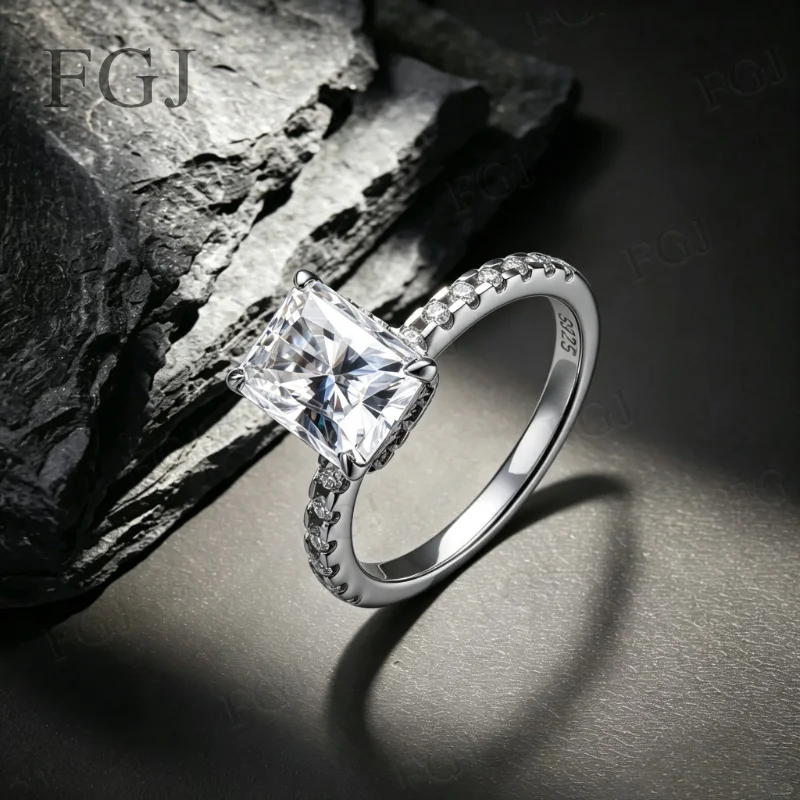 D Color 3ct Radiant Cut Moissanite Engagement Gold Plated 925 Sterling Silver Rings For Woman Customs Jewelry GRA Certified