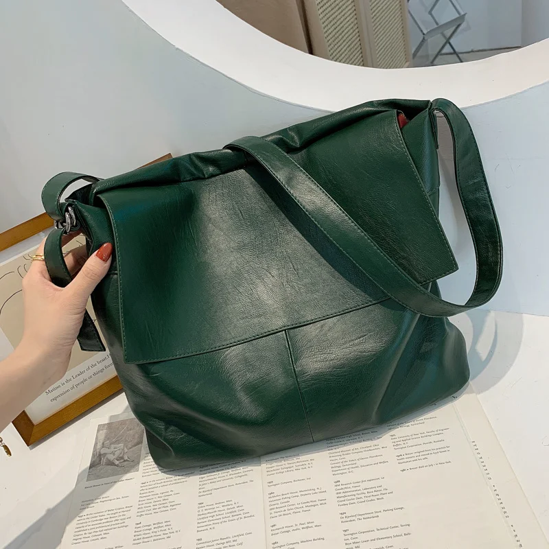 Green Large Shoulder Bags for Women Big Size Messenger Bag Luxury Soft Leather Crossbody Bag Ladys All Match Design Handbags Sac