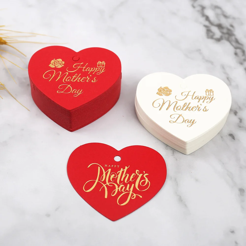 Bronzing Gift Tags for Happy Mothers Day Round Heart Shaped White Red Paper Tags To Mom Mother Mommy Present Packaging Supplies