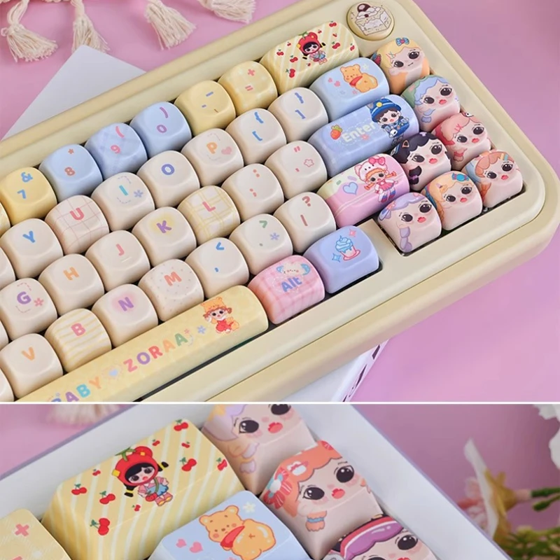 

INS Honey Bubbles Keycaps Custom PBT Cherry/MOA Profile Sublimation Keycaps Cute Cartoon Anime Point Key Cap for Gamers Artisan
