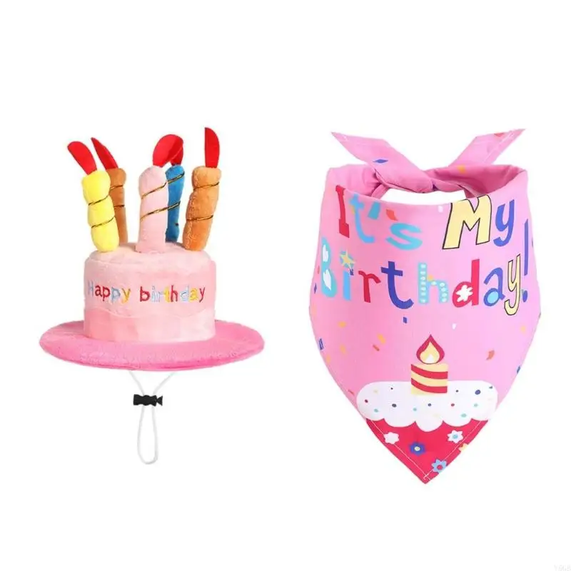 Pet Birthday Hat and Scarf Set for Pet Birthday Party Photos, Cake Hat with Elastic Chin Cord, Tie Scarf Outfit Y5GB