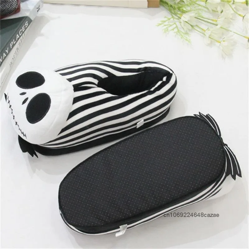 ديزني الكابوس قبل عيد الميلاد جاك الكرتون نعال قماش تصميم مضحك موضة النعال القطن الشتاء زوجين أحذية المنزل #2